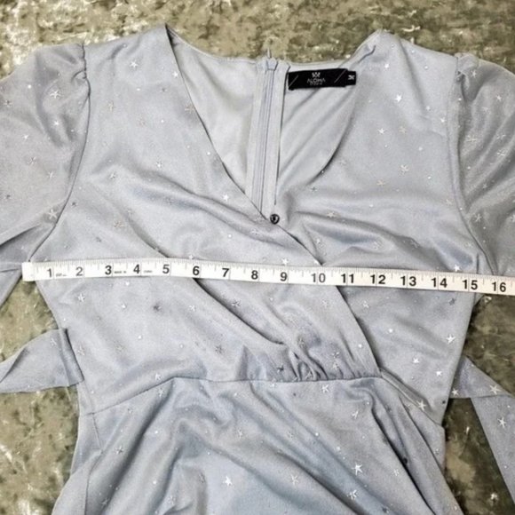 Aloha Studio Blue Midi Silver Star Print Dress - Picture 4 of 4